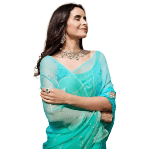 Embroidered Blue & Green Saree